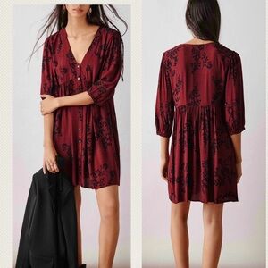 ba&sh Suzy Maroon Floral Short Dress